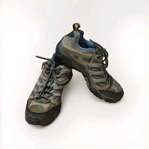Merrell Moab 3 Hiking Shoes Sneakers Womens 9 Tan Blue Hiking Outdoor Lace Up